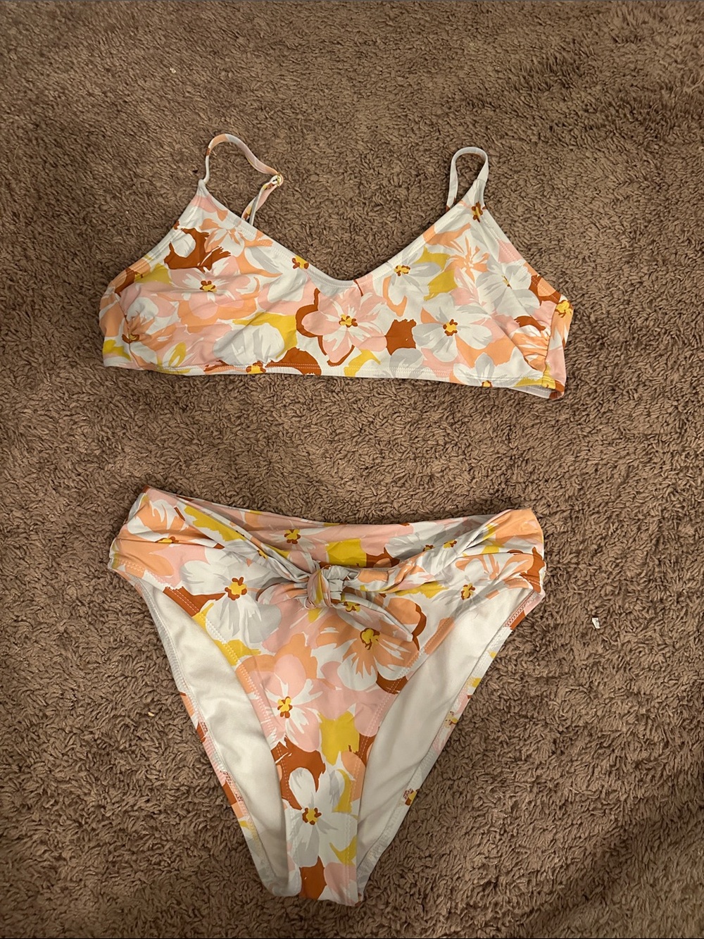 Floral Two-Piece Bikini Set in Pink, White & Mustard